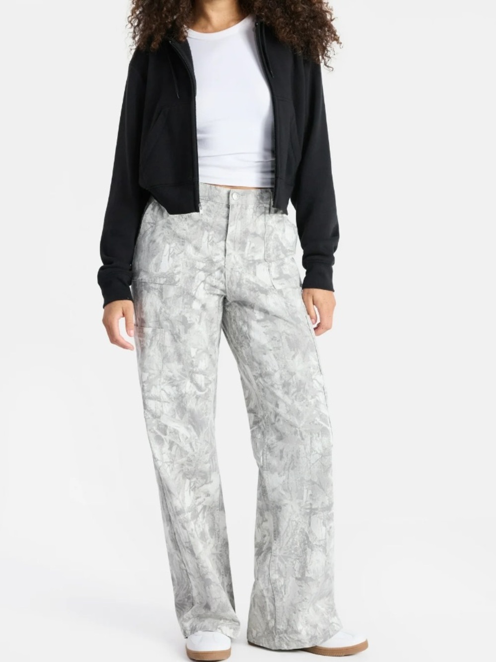 No Boundaries Light Gray Printed Wide Leg Pants